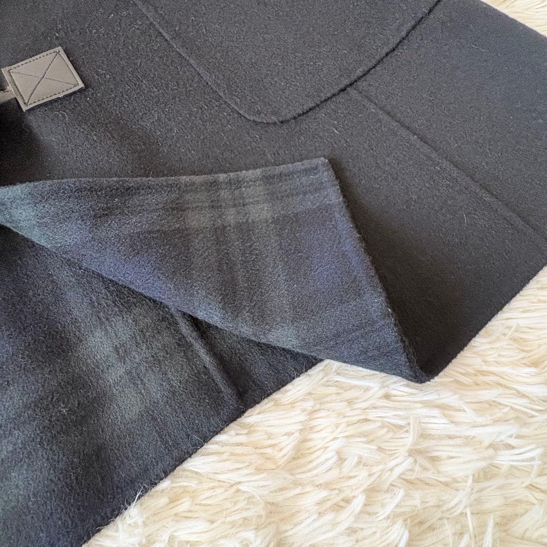 美品✨ 23区　ウールリバーコート　ダッフル 黒×チェック　大きいサイズ　46