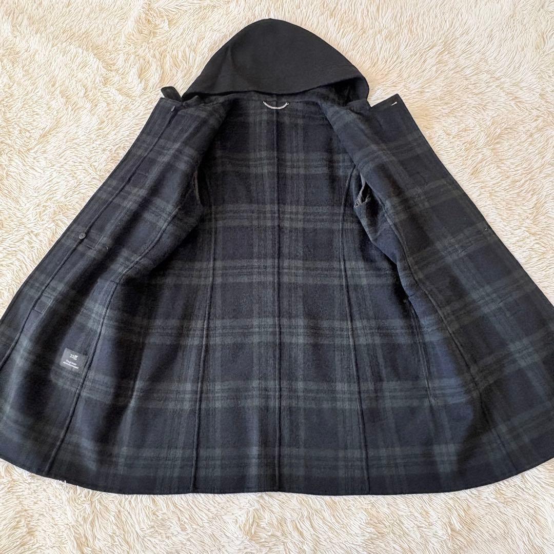 美品✨ 23区　ウールリバーコート　ダッフル 黒×チェック　大きいサイズ　46