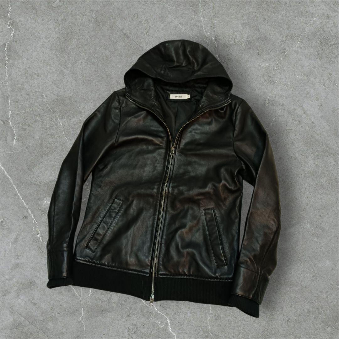 ✅️Details 本革 フード付きレザージャケット 羊革　レザーパーカー