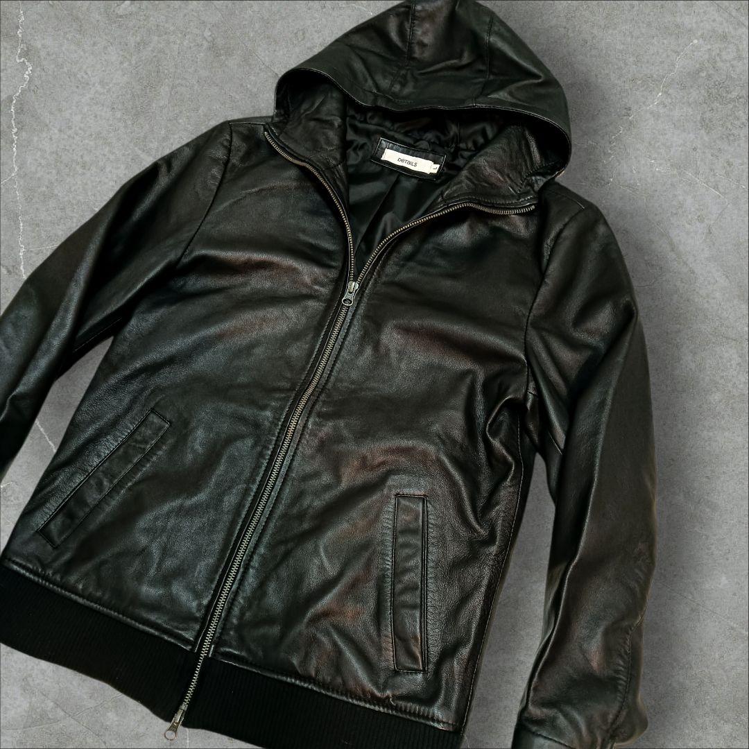 ✅️Details 本革 フード付きレザージャケット 羊革　レザーパーカー