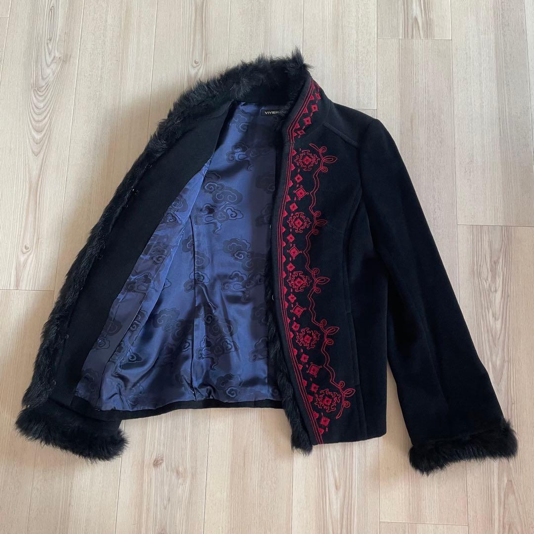 希少✨VIVIENNE TAM チャイナコート アンゴラ 刺繍 ラムファー 黒