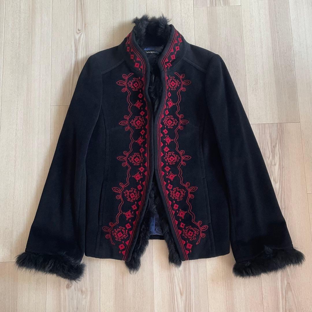 希少✨VIVIENNE TAM チャイナコート アンゴラ 刺繍 ラムファー 黒