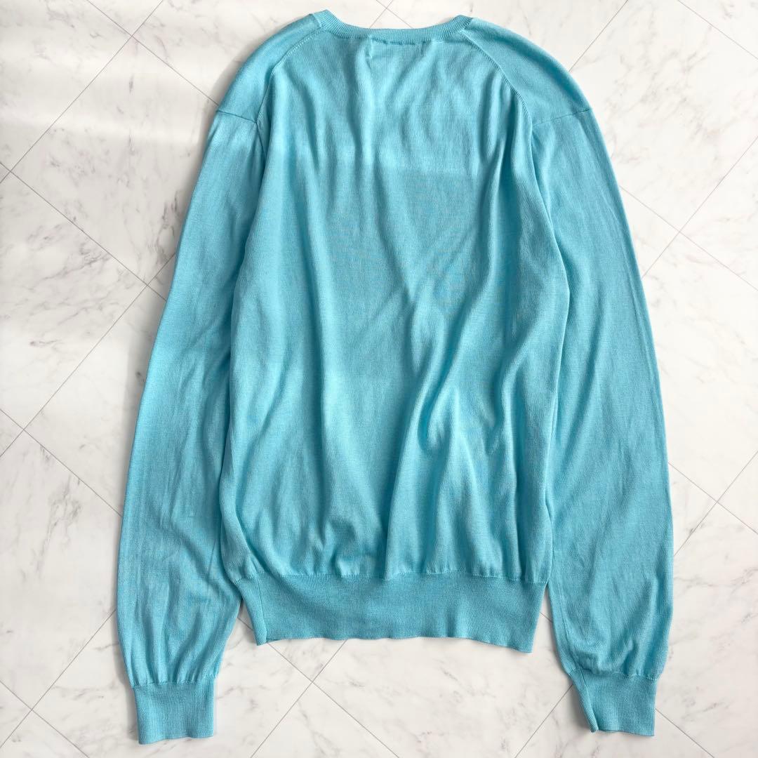 新品【ラルフローレン】Vネックニット　ポニーロゴ　薄手　コットン　水色　Y2K