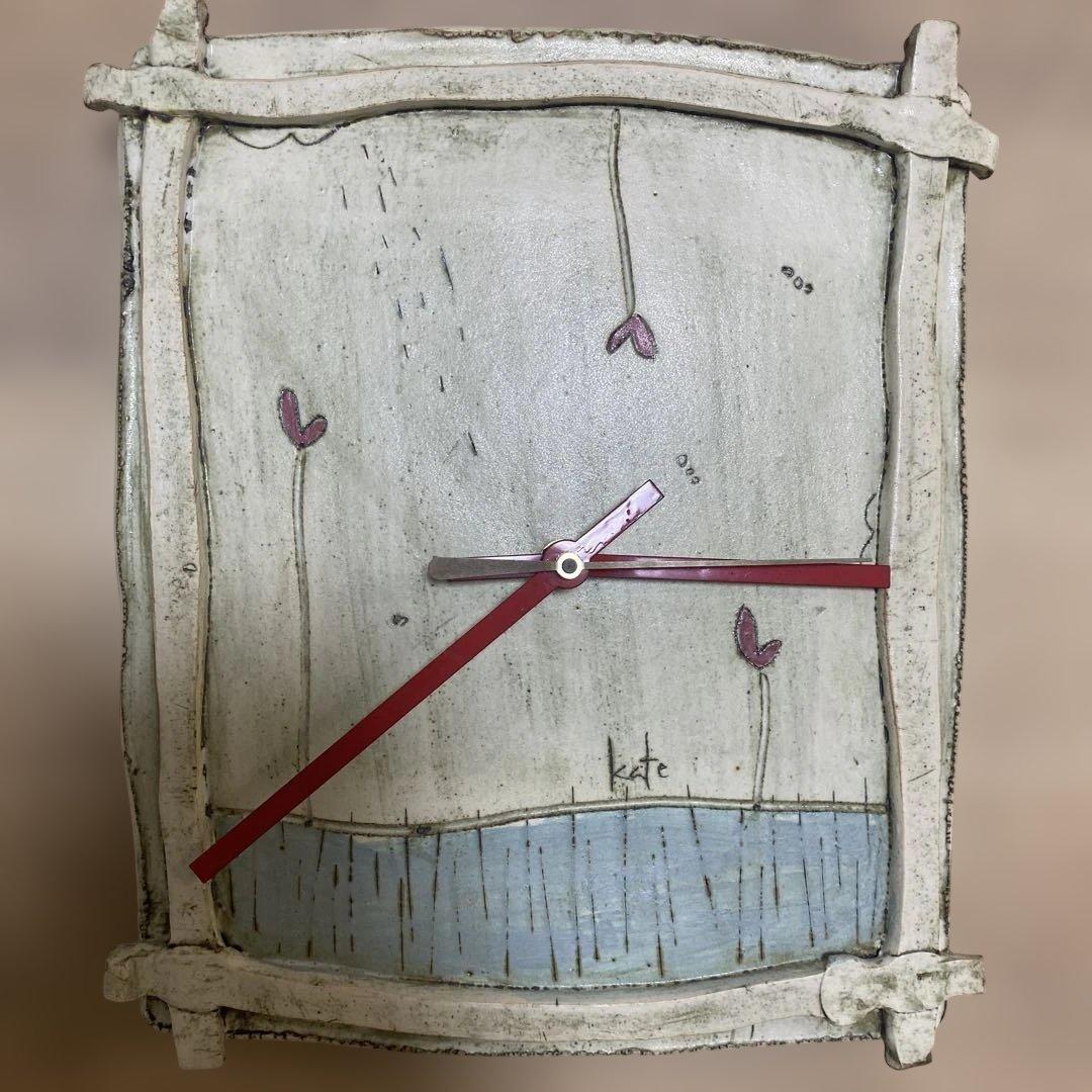 陶芸家　ケイトポムフレット　掛時計　手描き陶器