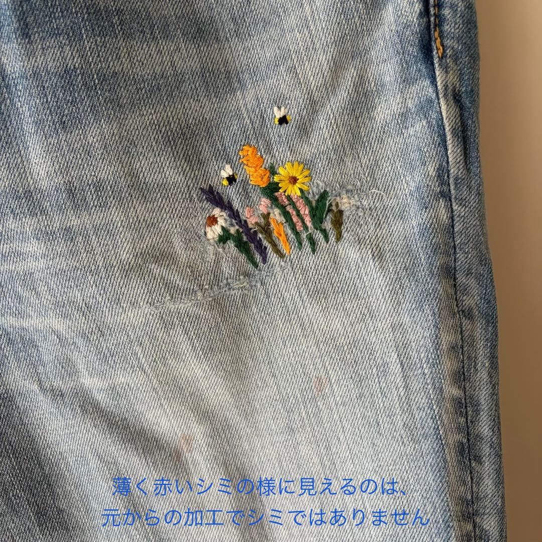 新品未使用45R 再び　ライ麦デニム　クロスビー５　ハッチとお花刺繍