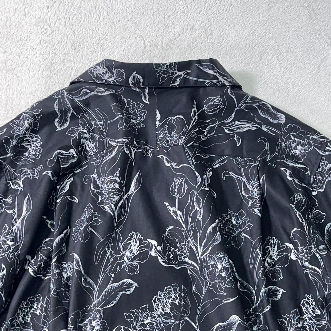 【JUHA (ユハ) 】極美品 極上サテン 開襟シャツ アロハ ブラック 総柄