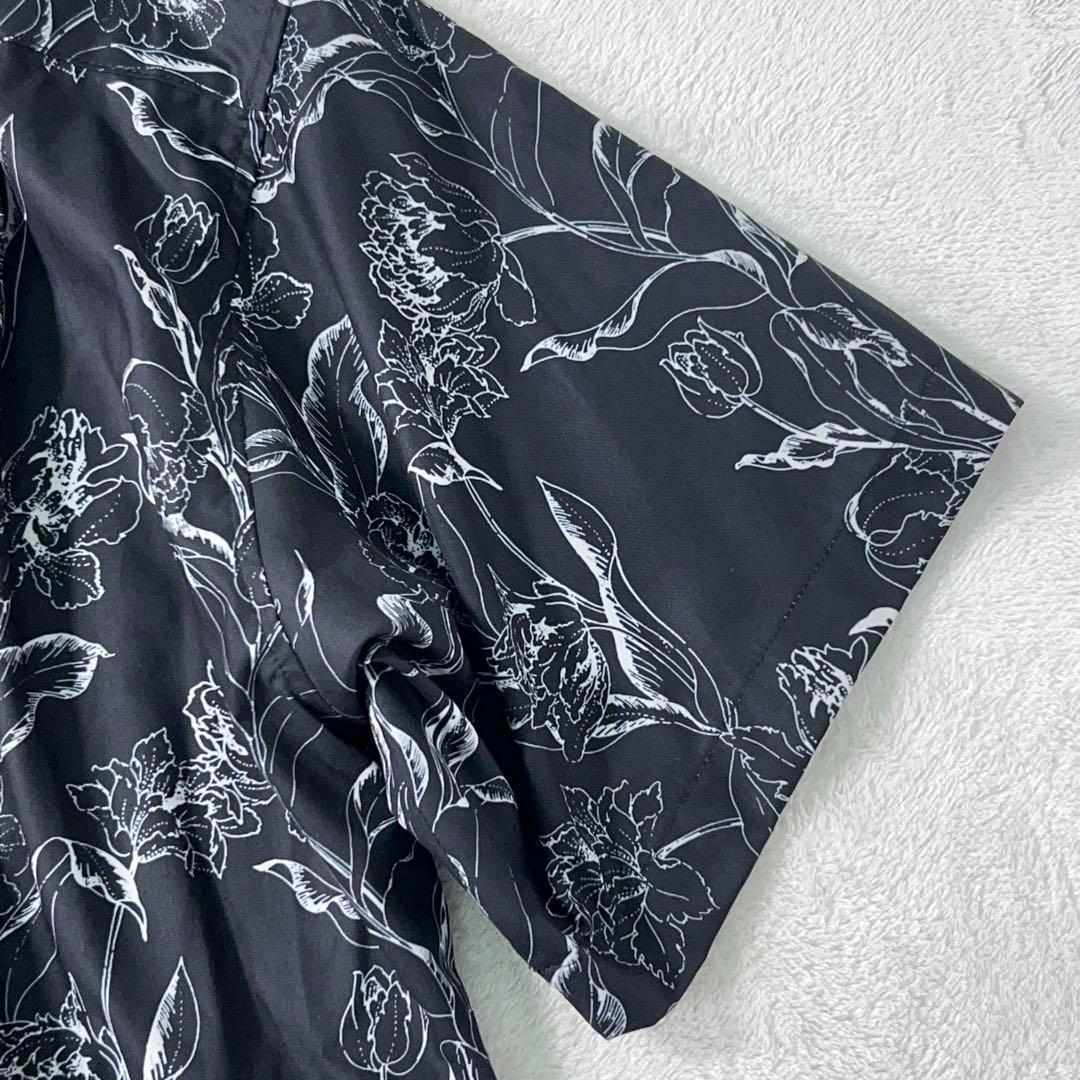 【JUHA (ユハ) 】極美品 極上サテン 開襟シャツ アロハ ブラック 総柄