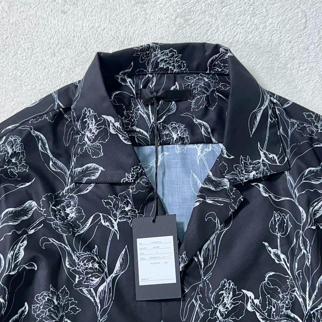 【JUHA (ユハ) 】極美品 極上サテン 開襟シャツ アロハ ブラック 総柄