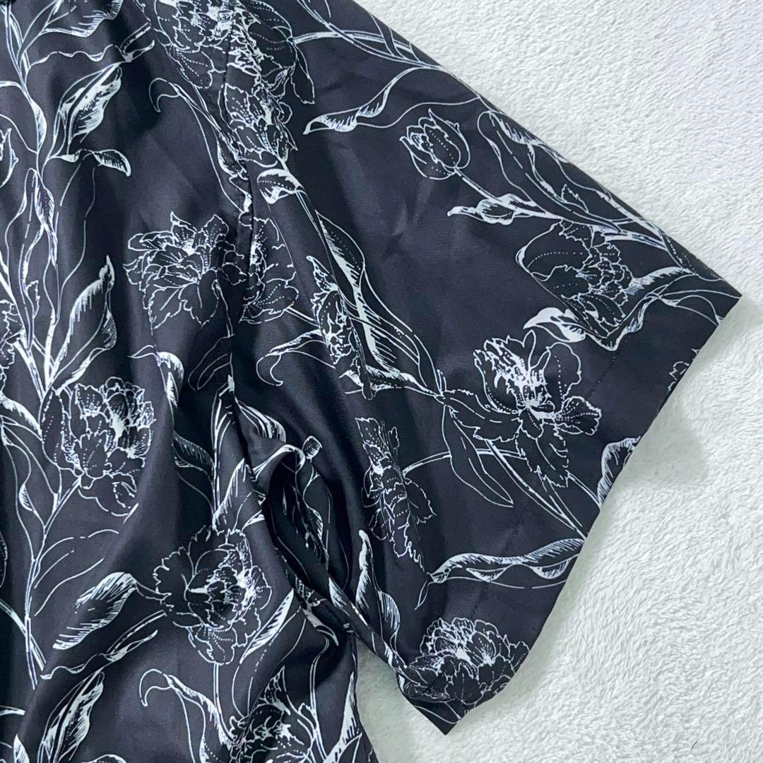 【JUHA (ユハ) 】極美品 極上サテン 開襟シャツ アロハ ブラック 総柄