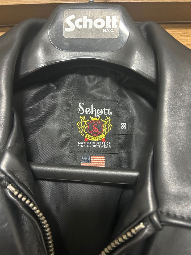 Schott ブラック シングルライダースジャケット 38