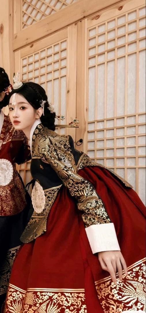 COCOMOMO伝統韓服 上黒下赤セット宮廷韓服タンウィ