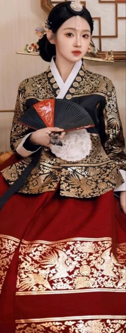 COCOMOMO伝統韓服 上黒下赤セット宮廷韓服タンウィ