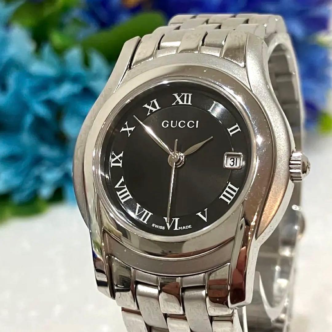【美品】GUCCI グッチ 5500L クォーツ腕時計 ブラック　電池新品