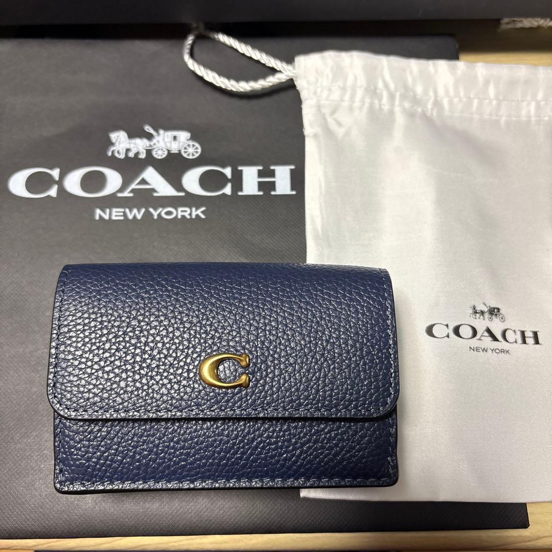 COACH ミニトライフォールドウォレット　ネイビー　三つ折り財布