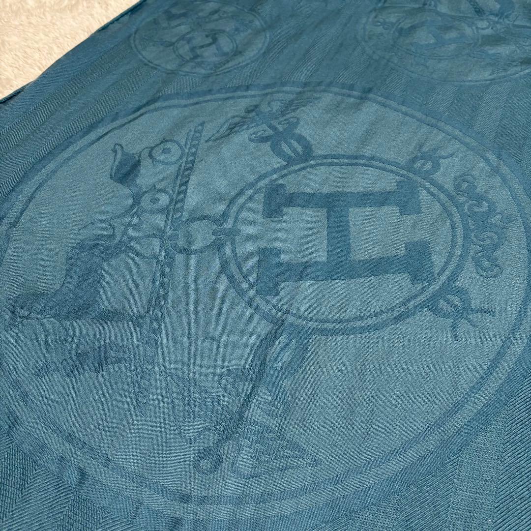 【最高級/極美品】HERMES エルメス カシミヤシルク 大判ストール　ブルー