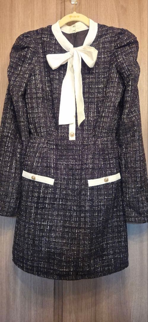 ワンピース ribbon tie tweed mini onepiece M