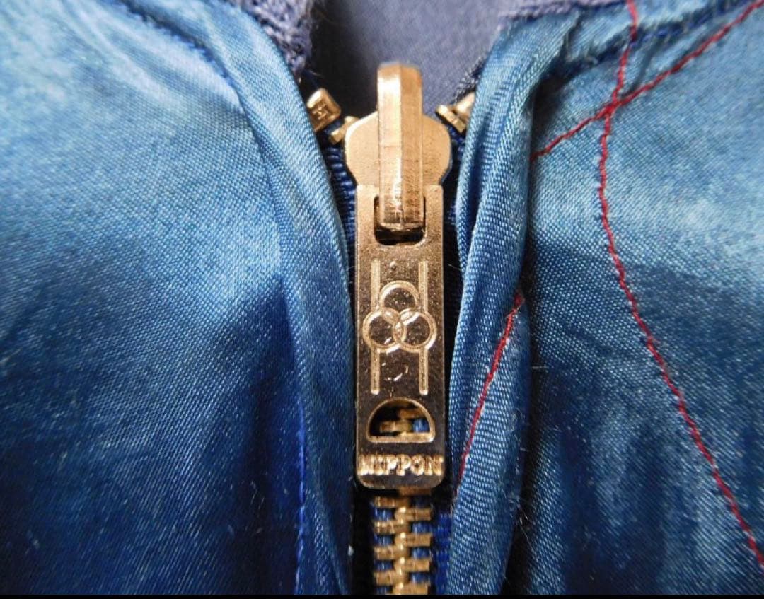 リバーシブル　サテン　スカジャン　L相当 虎　富士　月　ブルー×オレンジ系