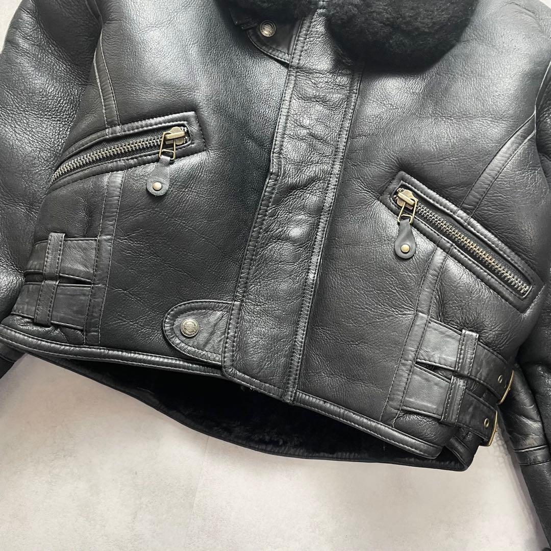 美品 希少 ハーレーダビッドソン B-3 リアルムートン 刺繍ロゴ 羊革 黒