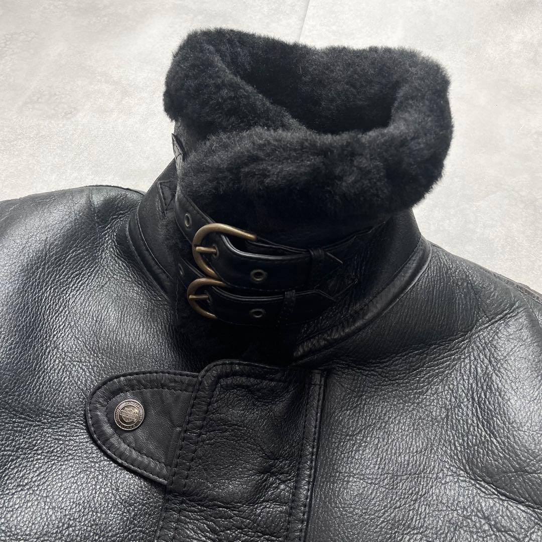 美品 希少 ハーレーダビッドソン B-3 リアルムートン 刺繍ロゴ 羊革 黒