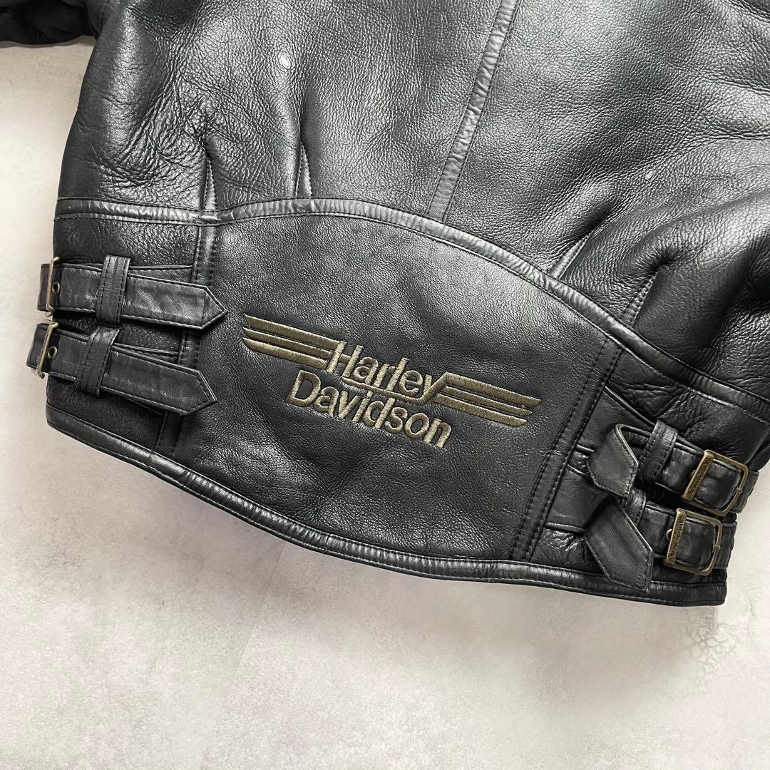 美品 希少 ハーレーダビッドソン B-3 リアルムートン 刺繍ロゴ 羊革 黒