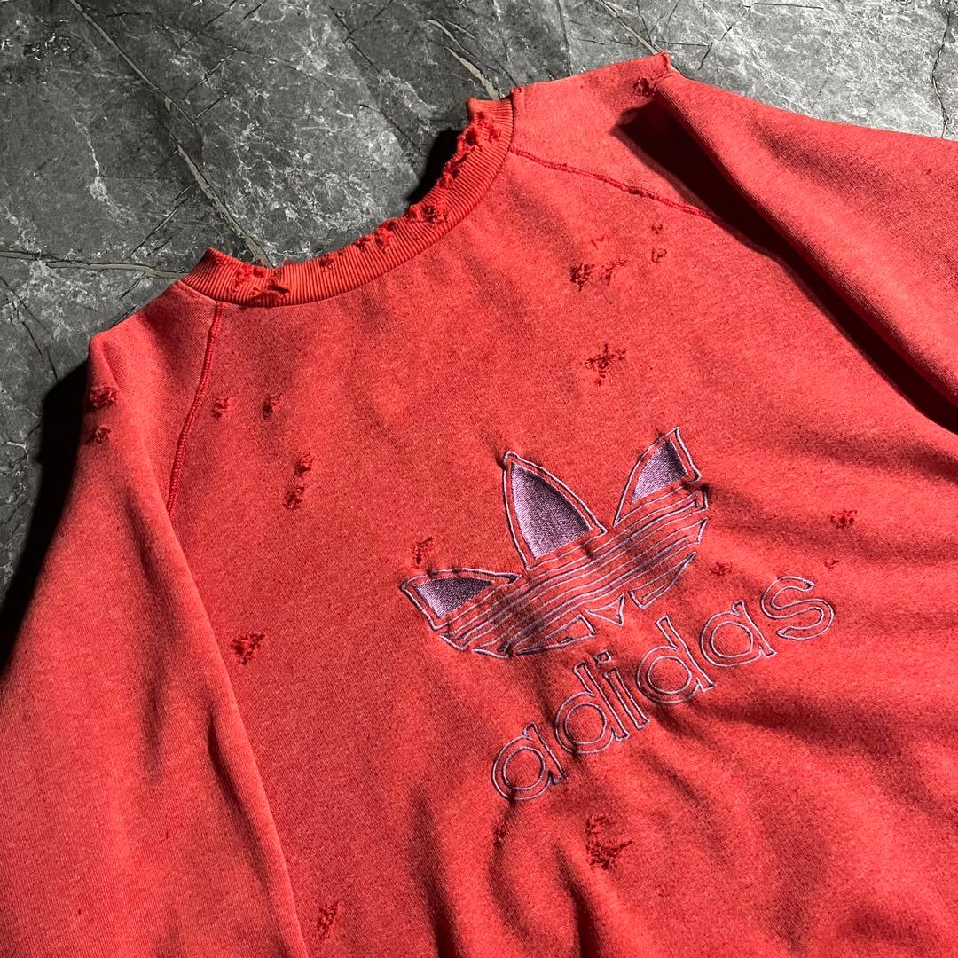 adidas 80s 鬼フェード スウェット ボロ ラグラン ビンテージ 赤