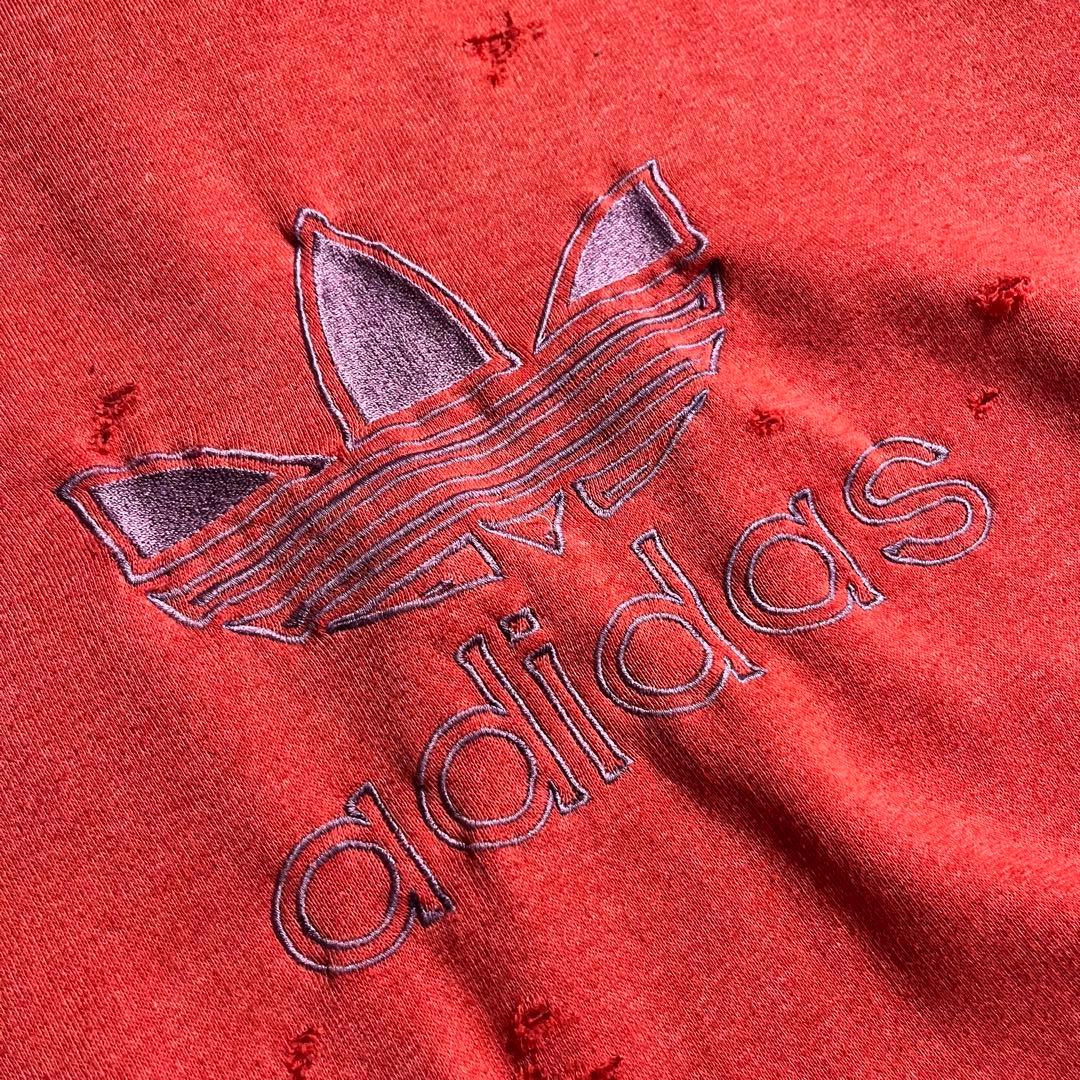 adidas 80s 鬼フェード スウェット ボロ ラグラン ビンテージ 赤