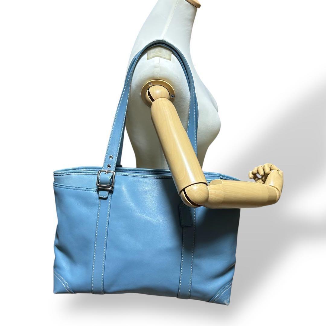 1215 Coach トートバッグ ビジネスバッグ レザー ブルー A4