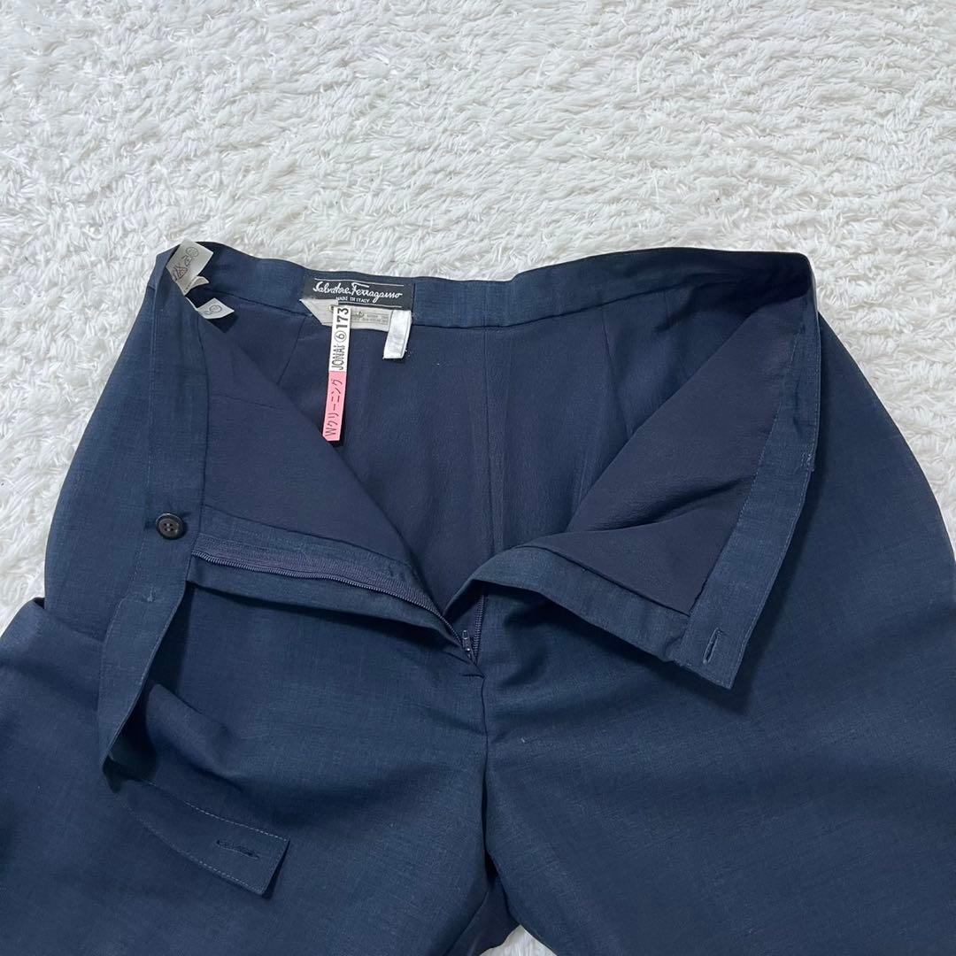 フェラガモ パンツスーツ セットアップ ダブルガンチーニ モヘヤ ネイビー