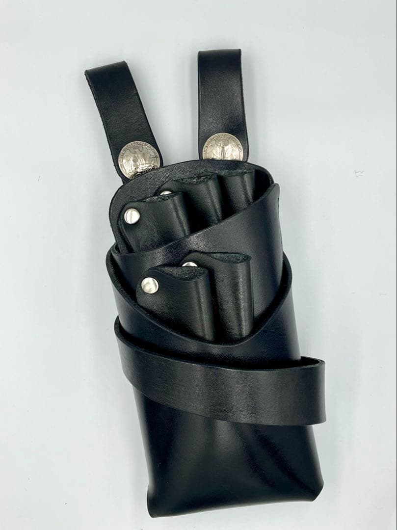 シザーケース姫路レザー☆5丁差しハンドメイド☆ベルトタイプ☆フルオープン