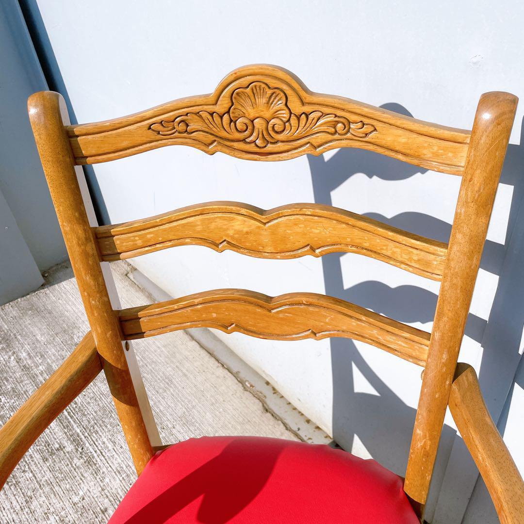 【極美品】フランスアンティーク アームチェア ダイニングチェア 猫脚 赤レザー②