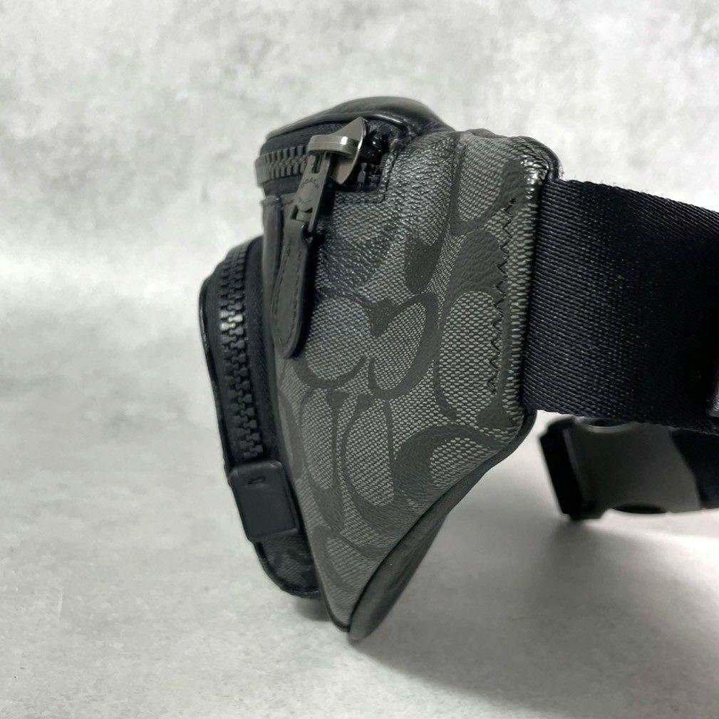 極美品 コーチ トラック ボディバッグ ベルトバッグ レザー PVC ロゴ 黒