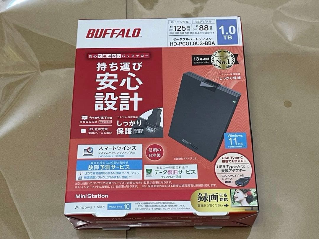 バッファロー ポータブルHDD 1TB ブラック HD-PCG1.0U3-BBA