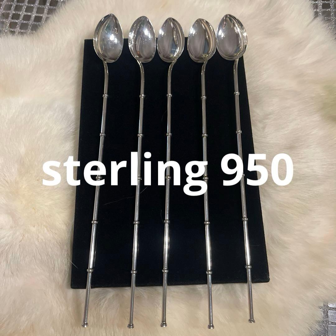 純銀製 ヴィンテージマドラースプーン5本 ストローと一体式