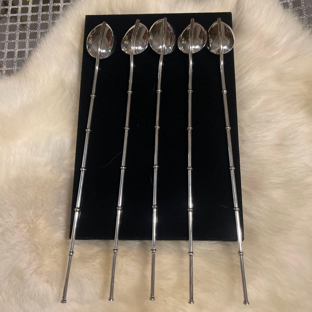 純銀製 ヴィンテージマドラースプーン5本 ストローと一体式