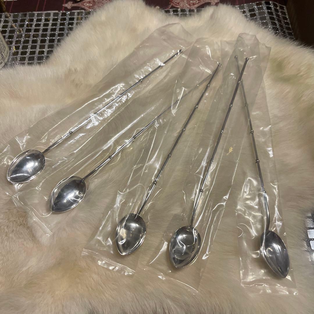 純銀製 ヴィンテージマドラースプーン5本 ストローと一体式