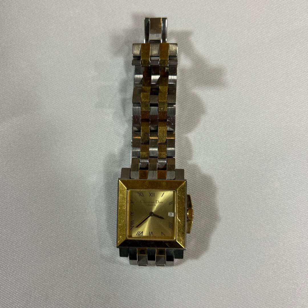 Christian Diorゴールドシルバーコンビ スクエア腕時計