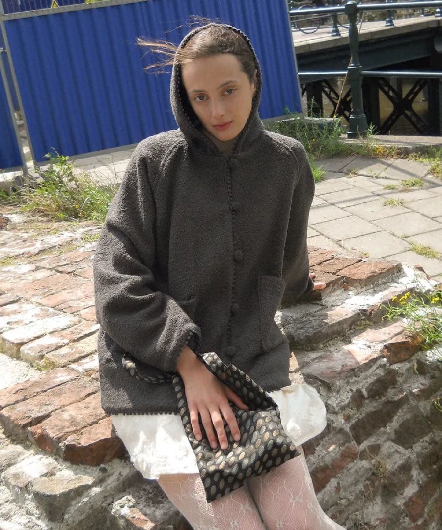 【PESTO】フードパーカー付きブークレカーディガン