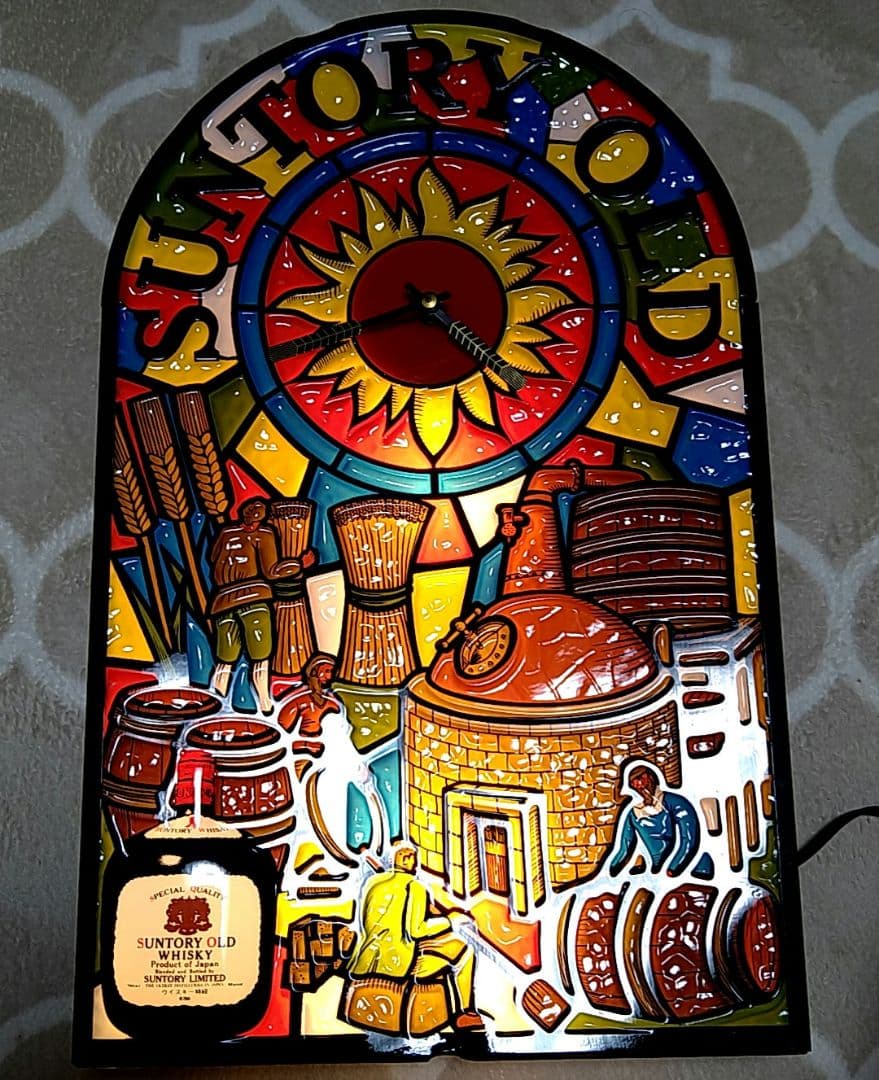 動作確認済サントリー SUNTORY OLD ステンドグラス風 置時計