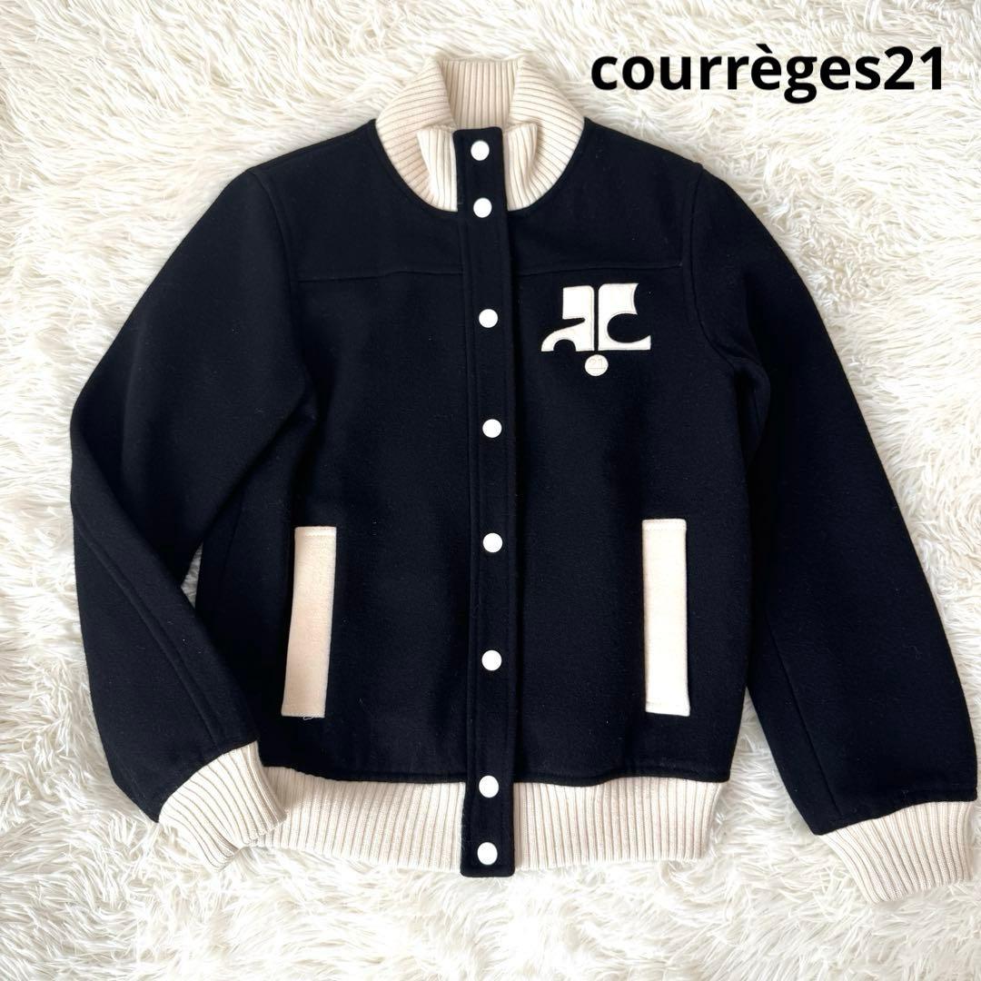 【希少】クレージュ　スタジャン　ブルゾン　ブラック　レディース　38 Y2K