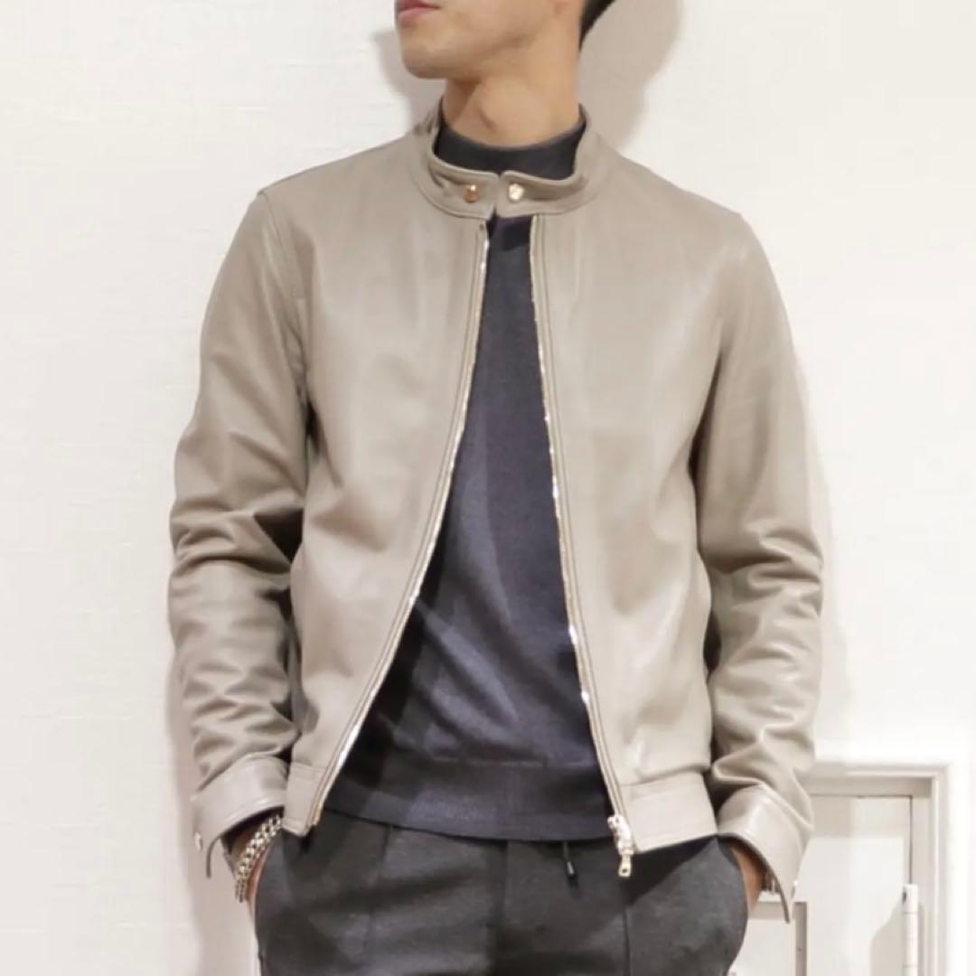 EMMETI JURI 羊革 シングルライダース ジャケット ベージュ 50