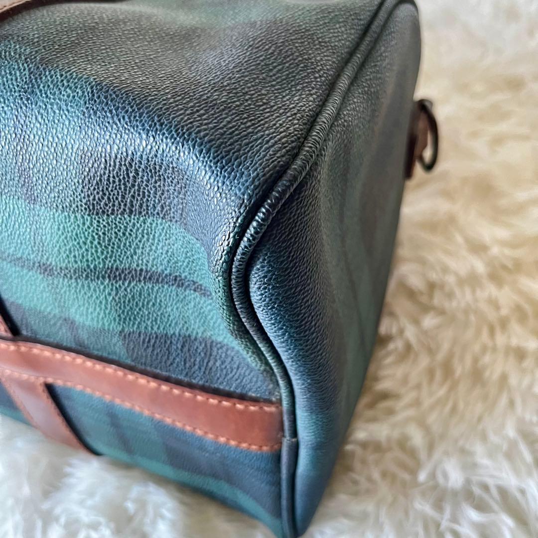 ✨美品✨ポロラルローレン ミニボストン バッグ　PVCレザー ブラックウォッチ