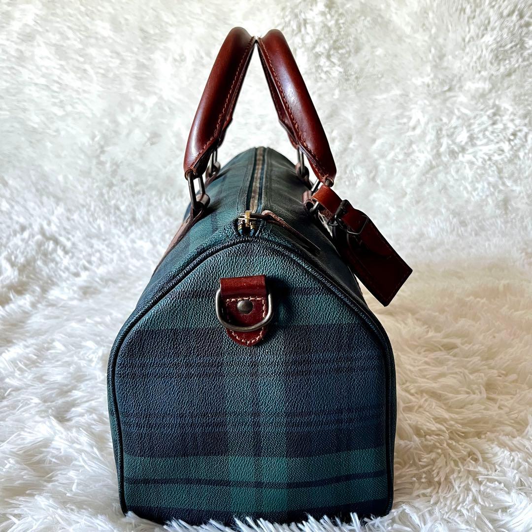 ✨美品✨ポロラルローレン ミニボストン バッグ　PVCレザー ブラックウォッチ