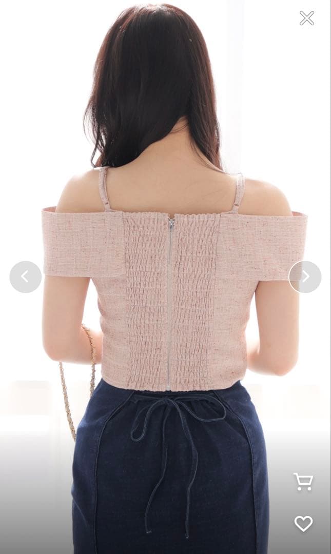 リップサービス　ツイードリボンオフショルトップス