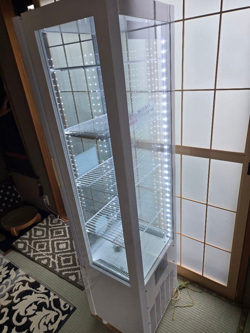 4面ガラス冷蔵ショーケース 片面扉　ガラス冷蔵庫 LED照明付き　jcms