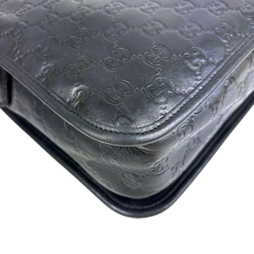 レア✨グッチ メッセンジャーバッグ シマ レザー ブラック GG柄　A4PC可