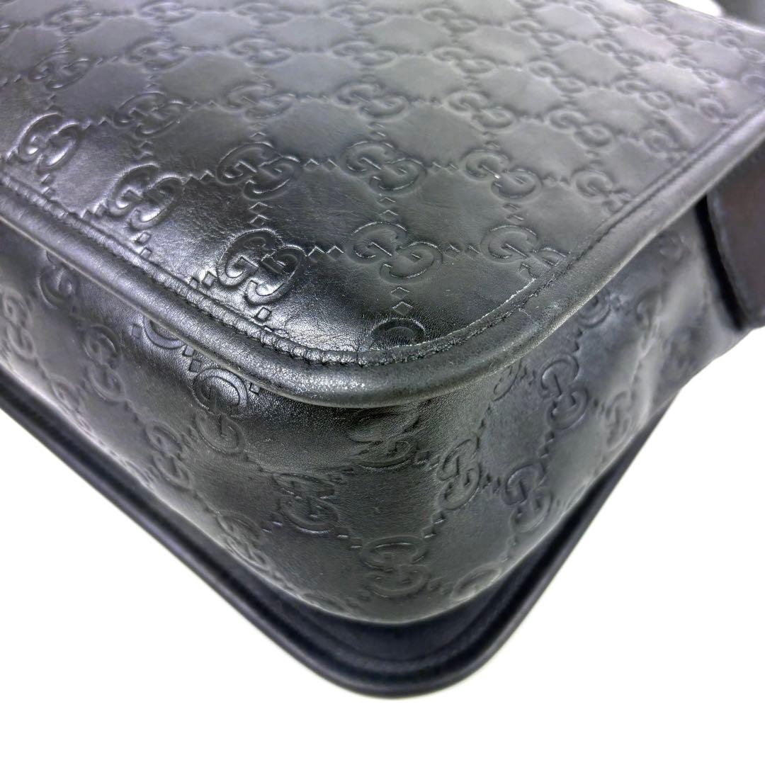 レア✨グッチ メッセンジャーバッグ シマ レザー ブラック GG柄　A4PC可