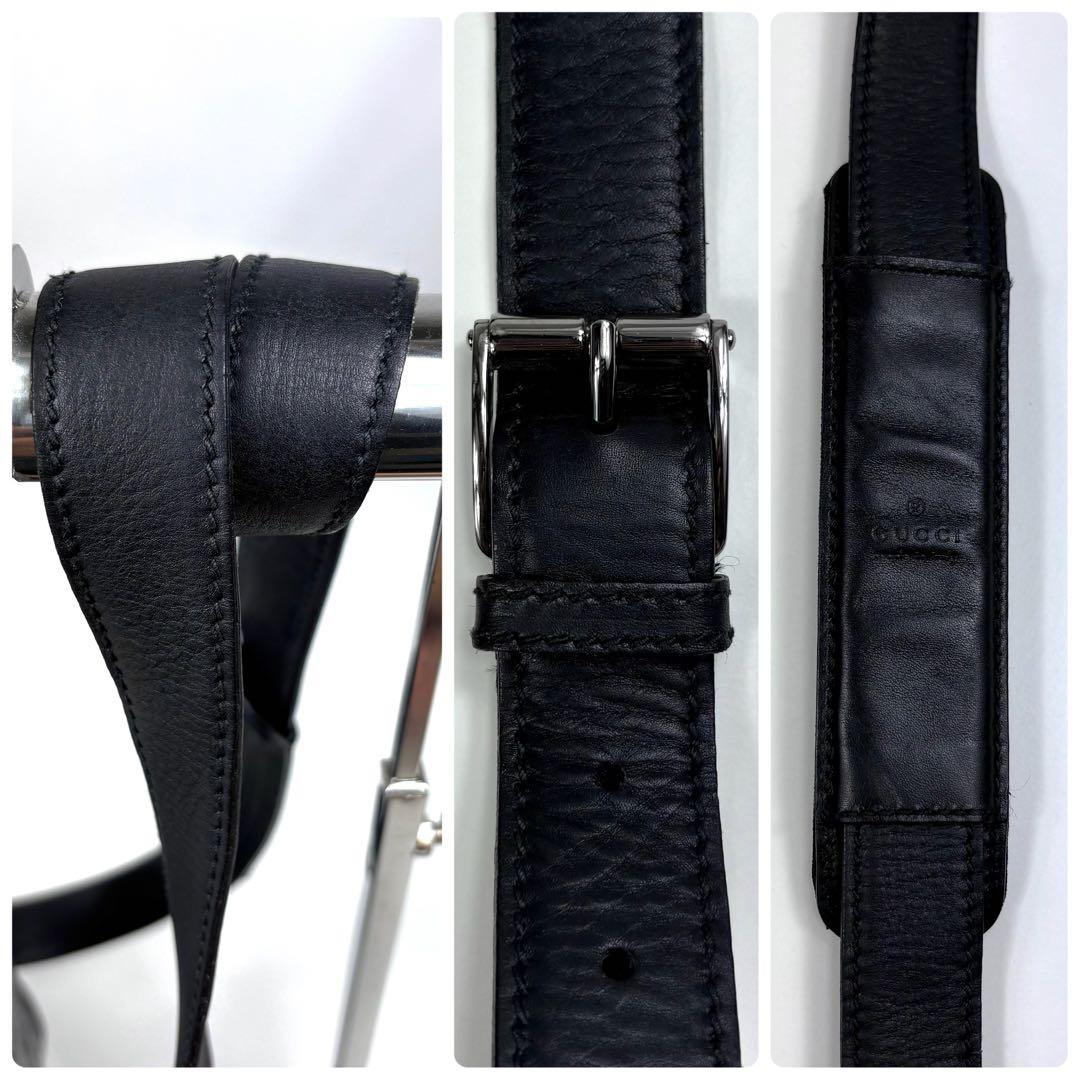 レア✨グッチ メッセンジャーバッグ シマ レザー ブラック GG柄　A4PC可