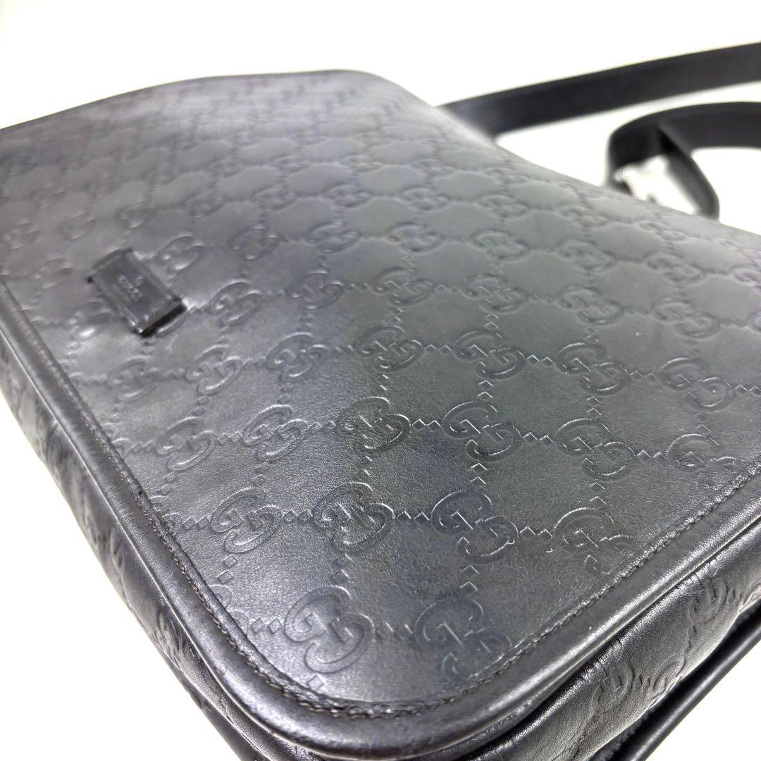 レア✨グッチ メッセンジャーバッグ シマ レザー ブラック GG柄　A4PC可