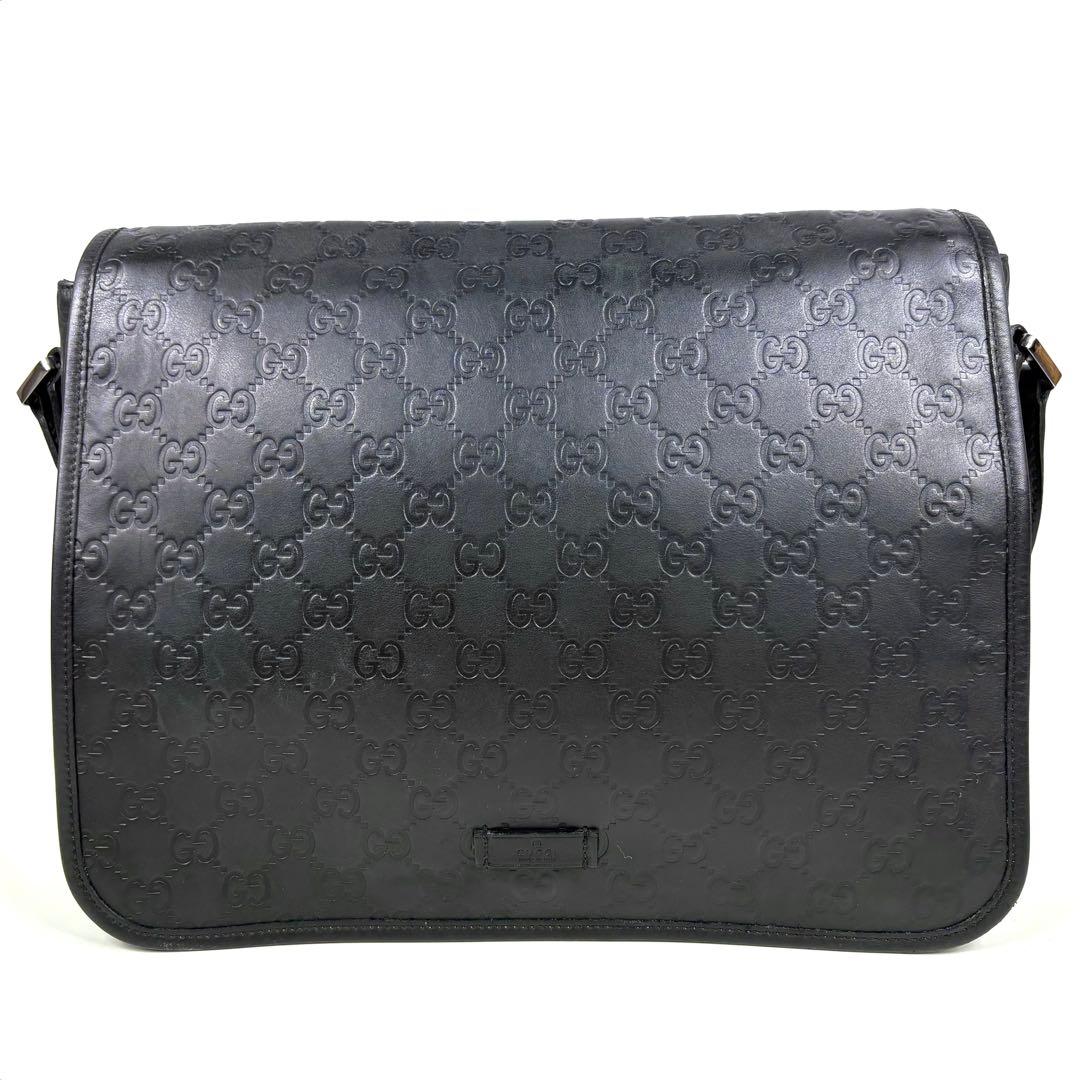 レア✨グッチ メッセンジャーバッグ シマ レザー ブラック GG柄　A4PC可