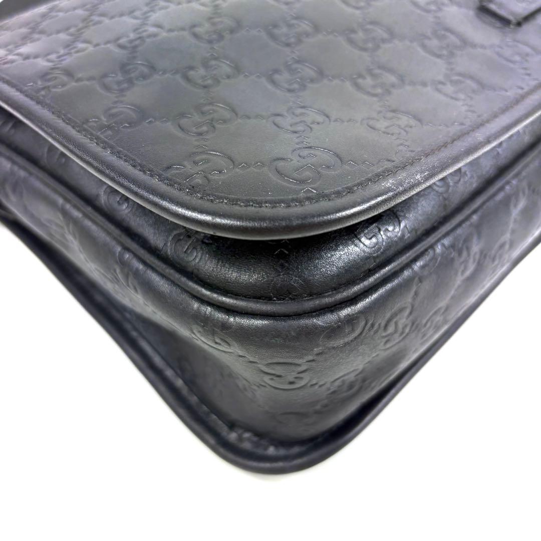 レア✨グッチ メッセンジャーバッグ シマ レザー ブラック GG柄　A4PC可